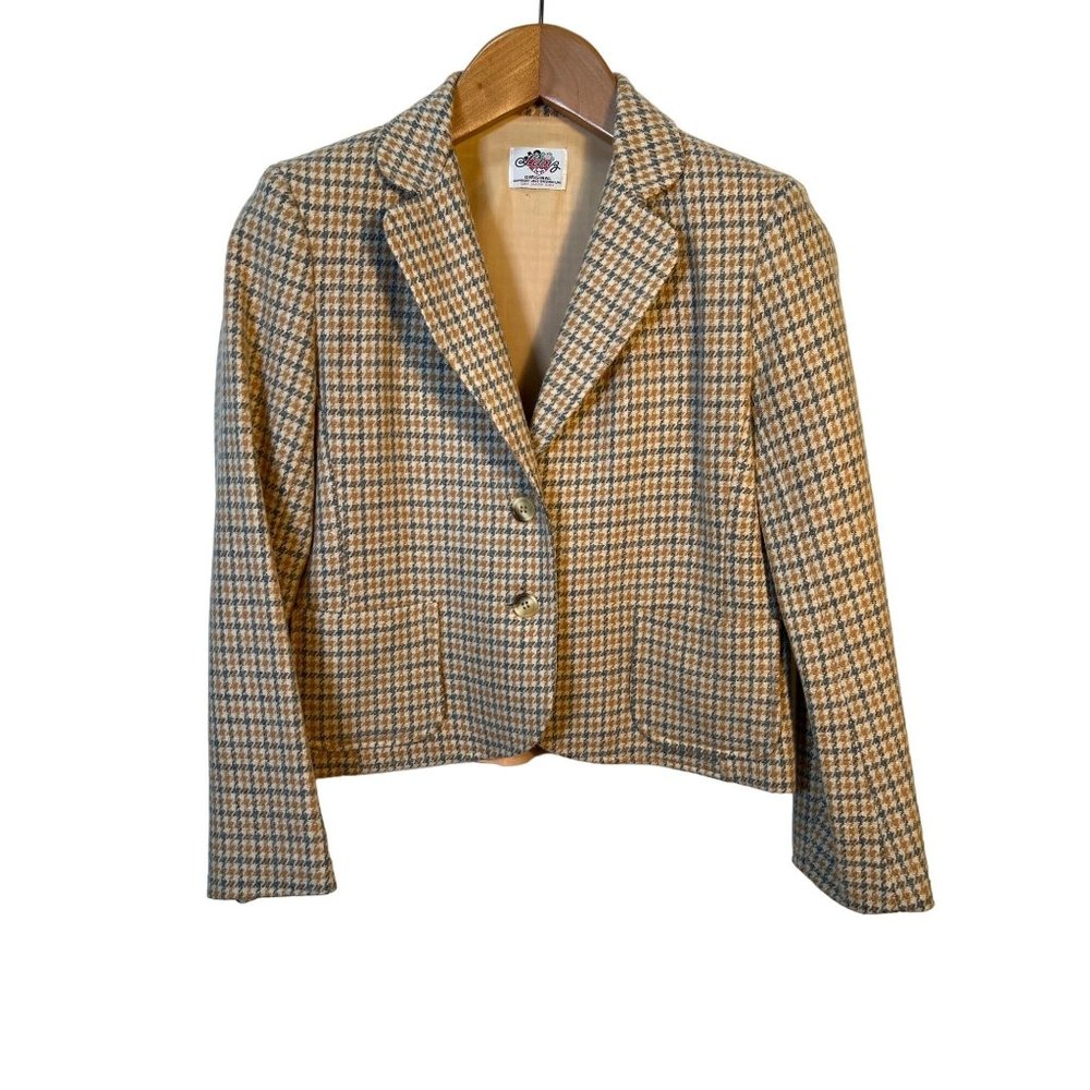 Classic Vintage Lanz Original Tweed Jacket - Beige Gray Houndstooth Blazer 2